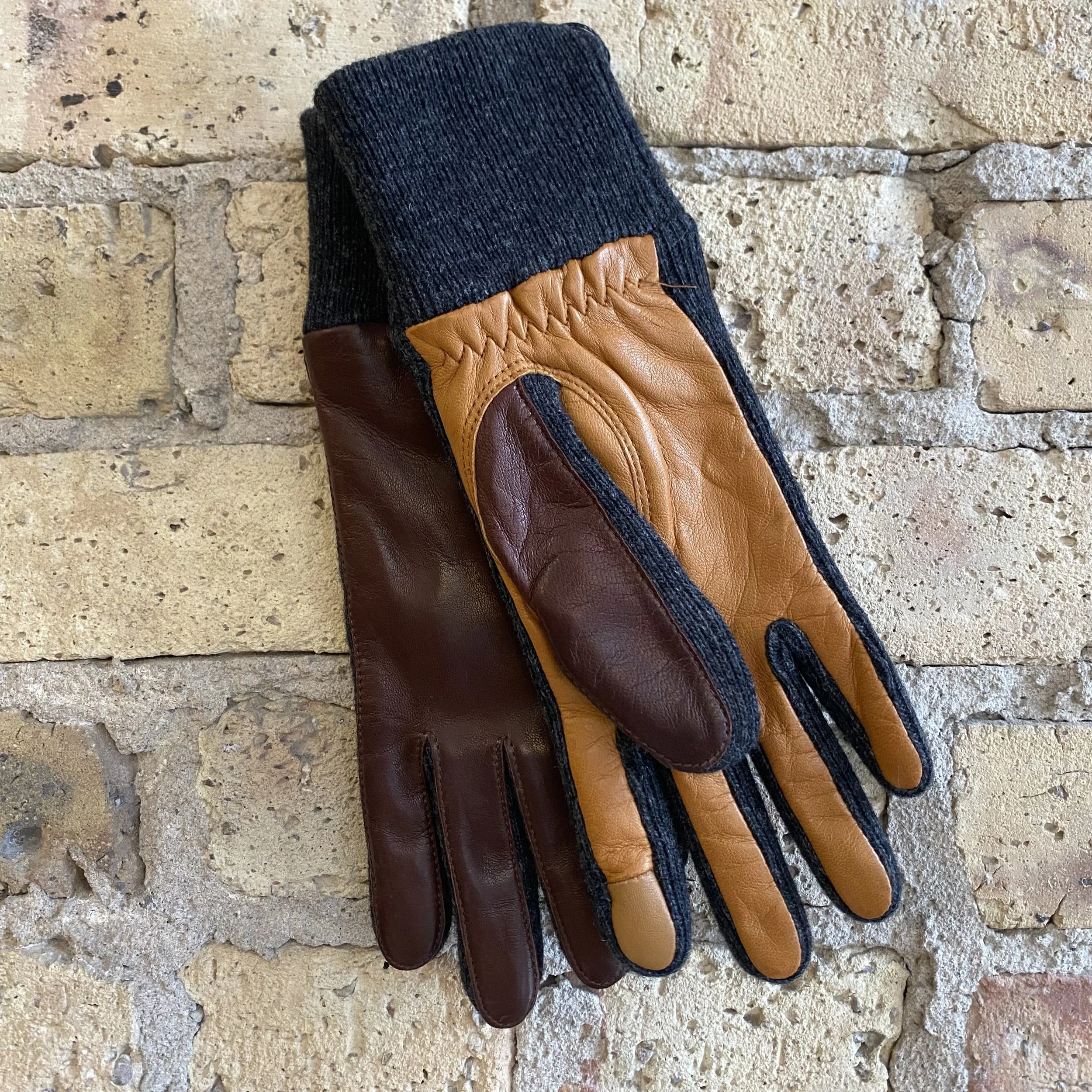 Leather Knitted Wool Gloves