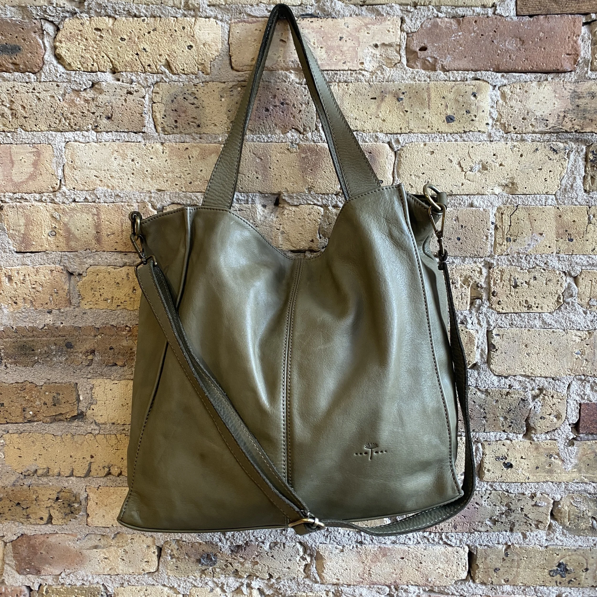 Olive Leather Tote Bag