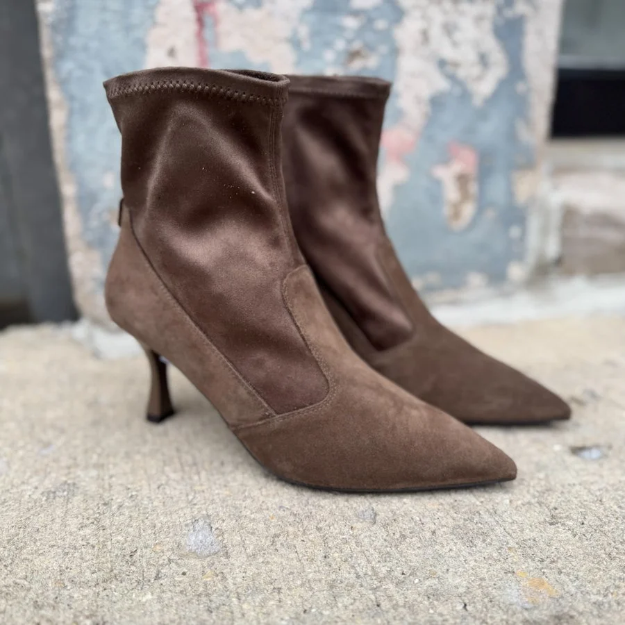 Taupe Suede Sock Booties
