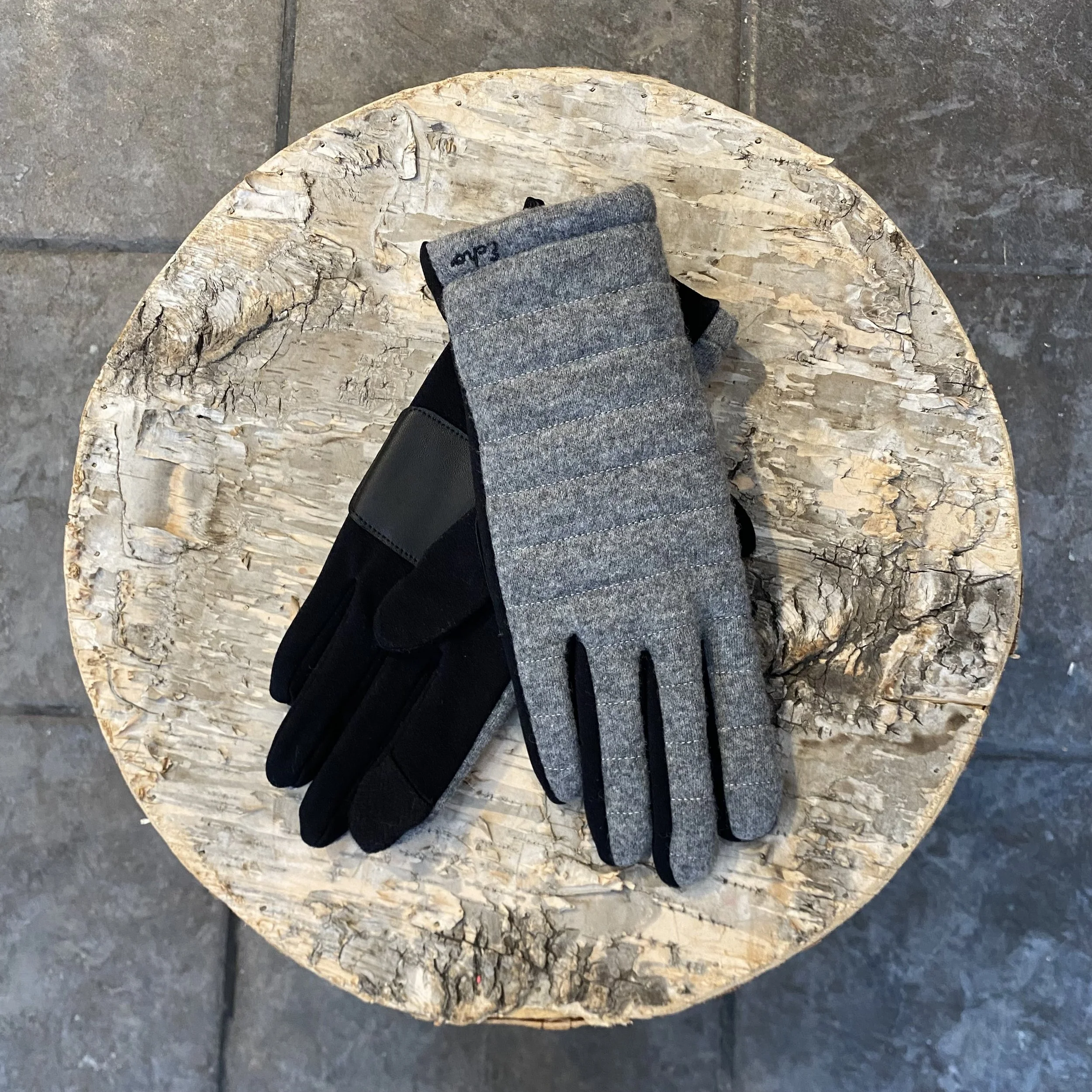 Grey and Black Cashmere Blend Gloves