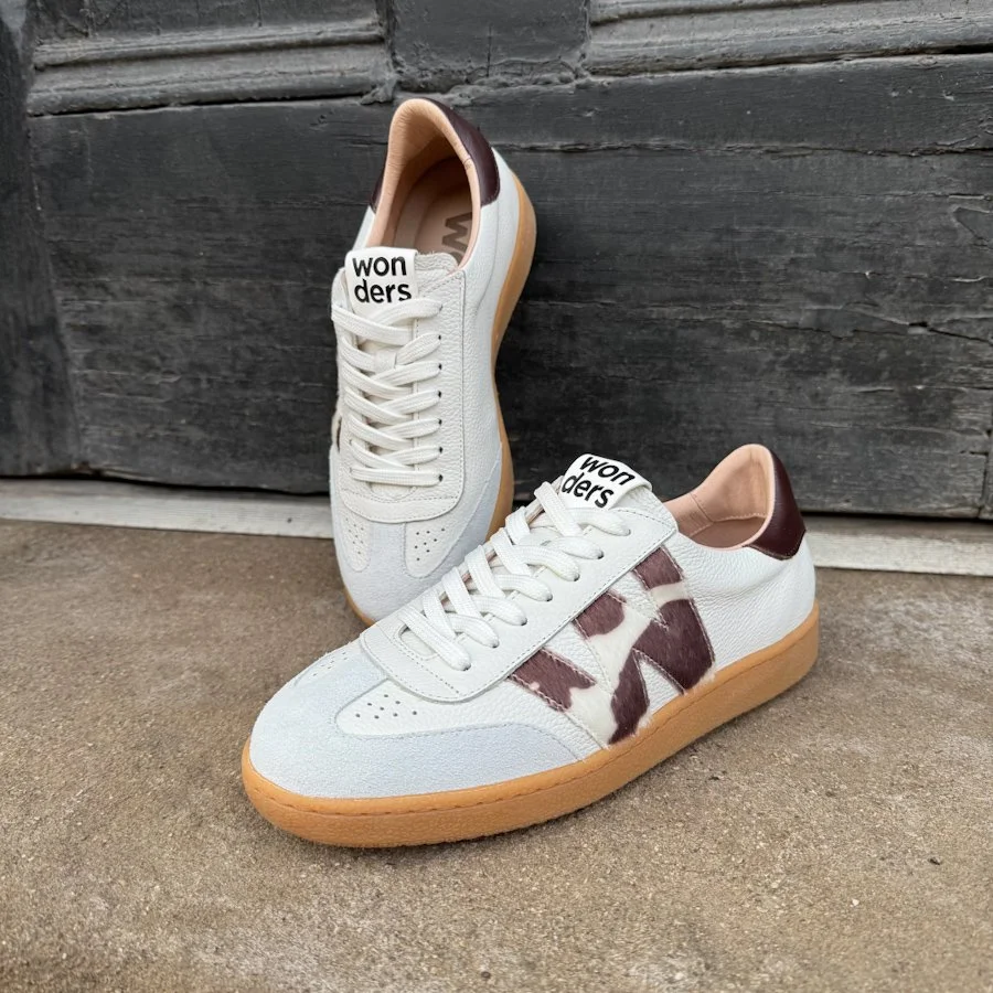 White Pebbled Leather Sneaker with Pony Hair Accent