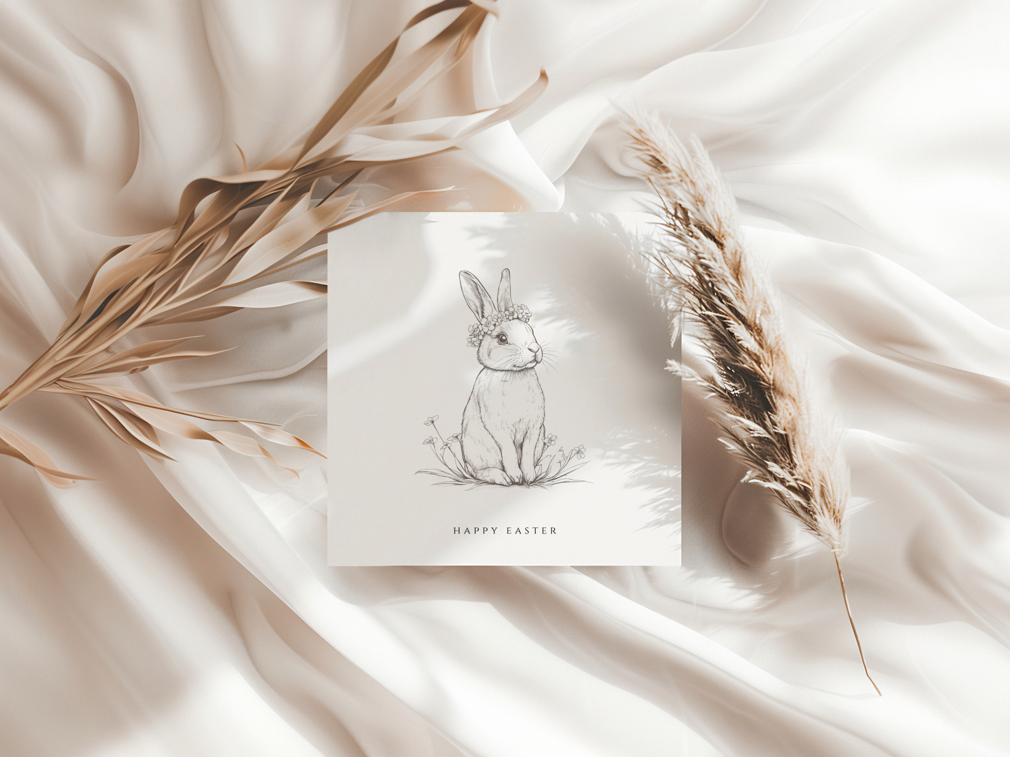 Happy Easter Floral Bunny Sketch Card