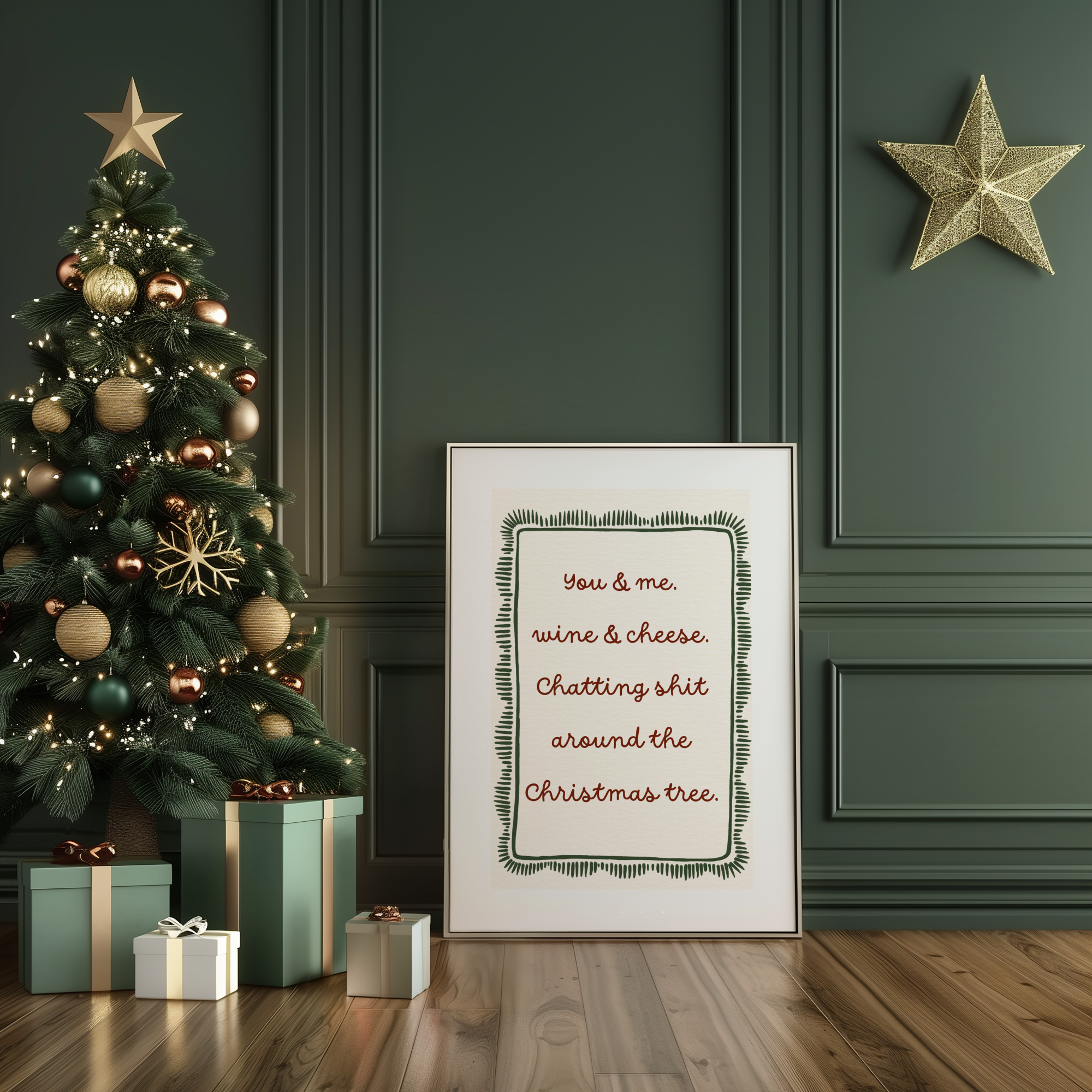 Cheese & Wine Christmas Art Print
