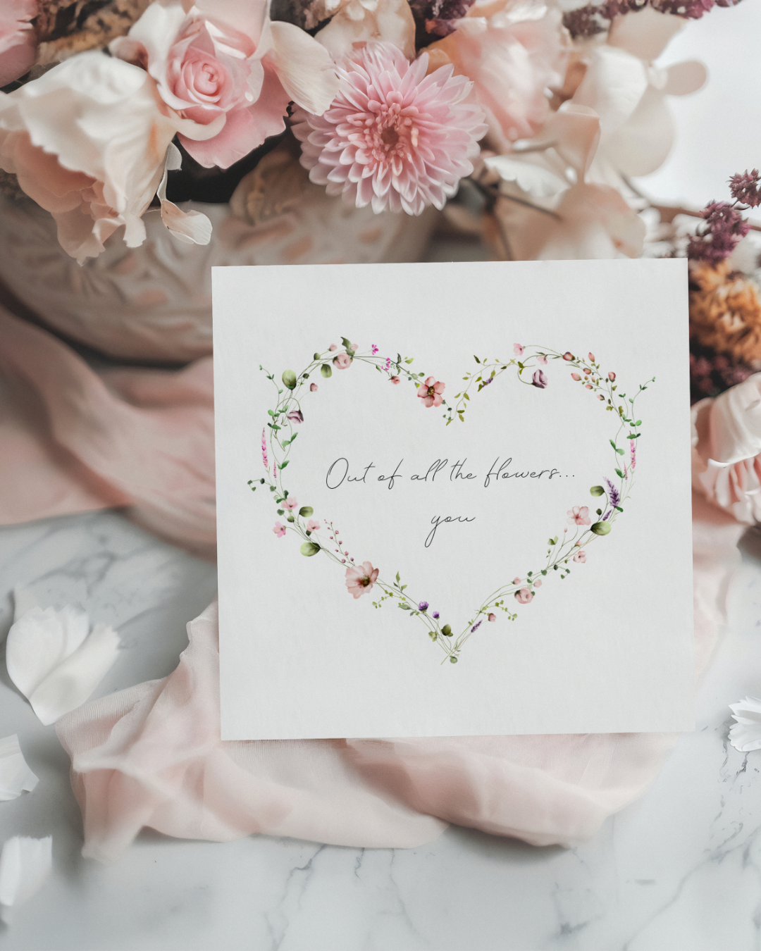 Flower Heart Wreath Valentine's Card