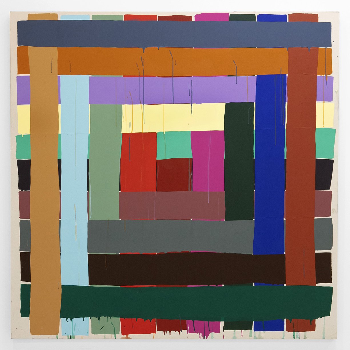 Alicia McCarthy, Untitled, 2023, Acrylic paint, and spray paint on canvas, 60 x 60 inches