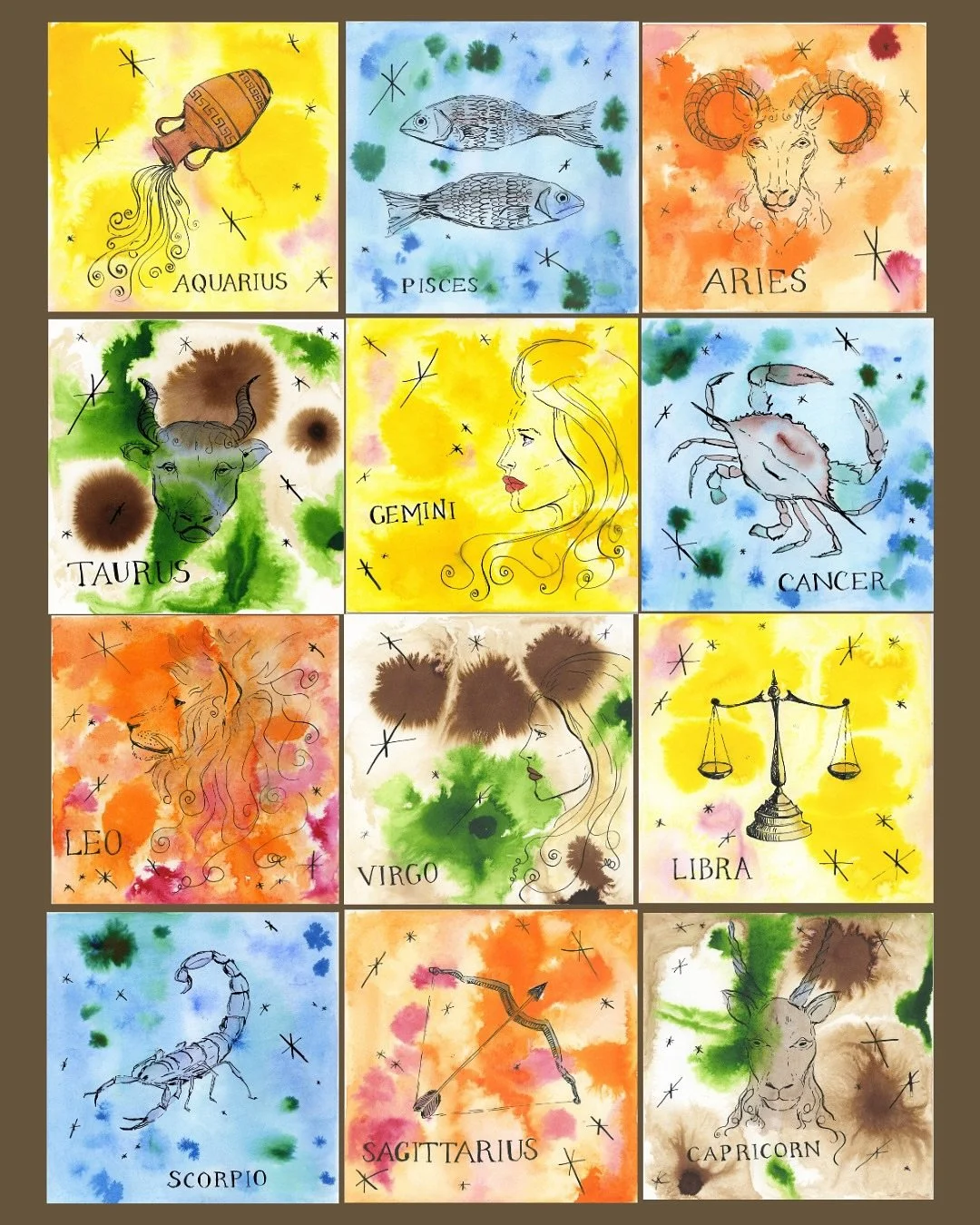 Hey baby what&rsquo;s your sign? Get your sign, get your kids&rsquo; sign, get your dogs sign, and hang them in a big grid. 
OR 
Get some veggies for your kitchen 🫛🥕🧅 New prints now online! 
.
.
.
#printsforyourhome #horoscope #astroart #astrology