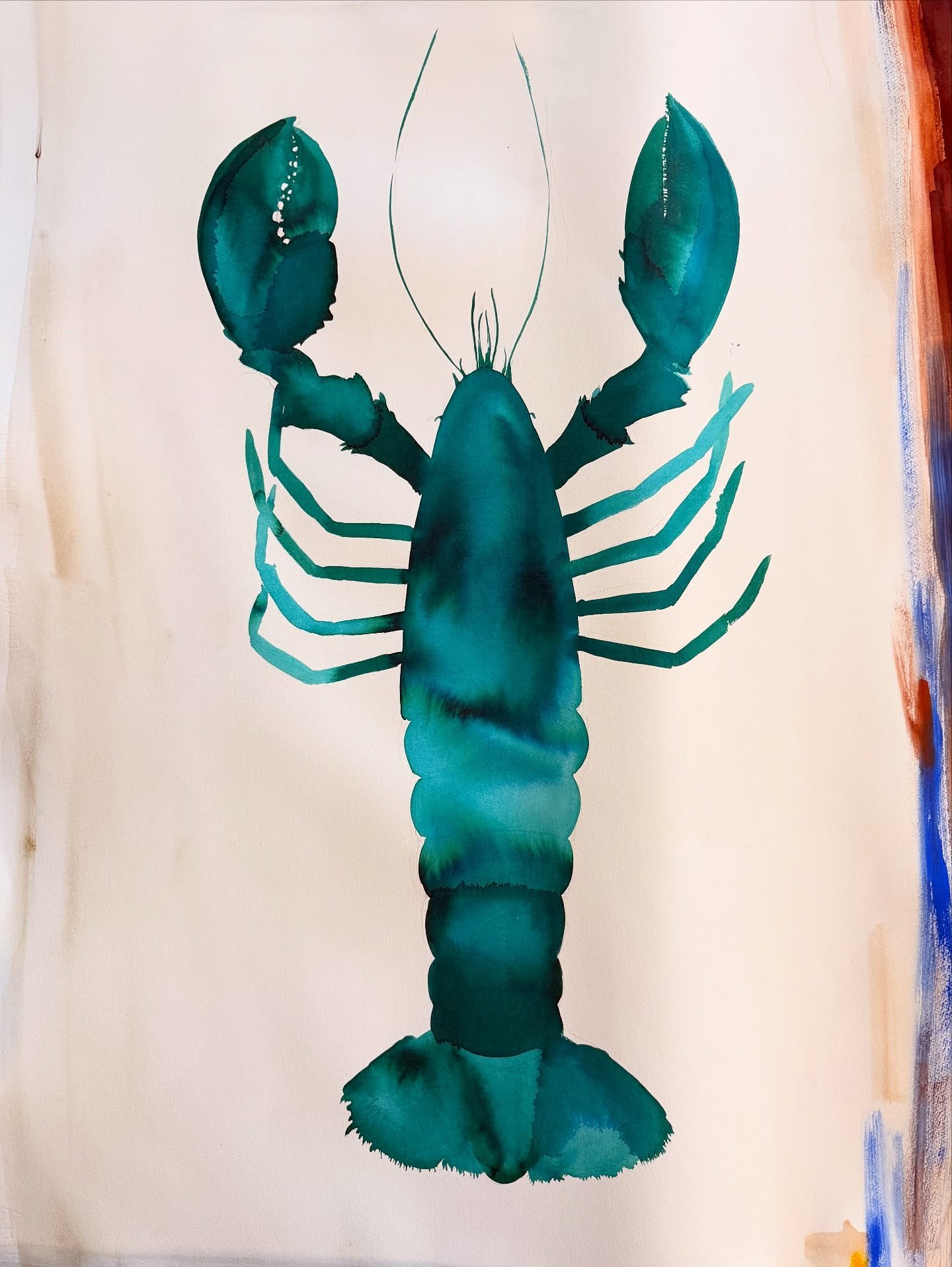 A portion of the biggest painting I have ever worked on, about 6&rsquo; by 6&rsquo;. Not sure where it came from but it was in my mind and it had to come out. Almost finished and ready for her big reveal 🦞🦞
.
.
.
#charlestonartist #twinlobsters #gr