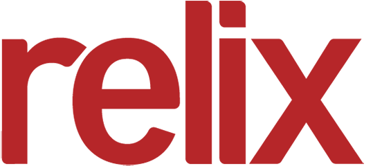 The word 'relix' written in bold, red letters on a black background.