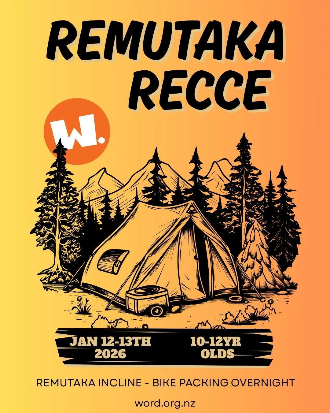 Summer holidays are coming! Keen to give bike packing a go? Sign up for a trip with WORD. 

If you are 10-12 then this one is for you!

This is a two day overnight trip over the Remutaka incline, packing your bike and sorting the kai - then you are o