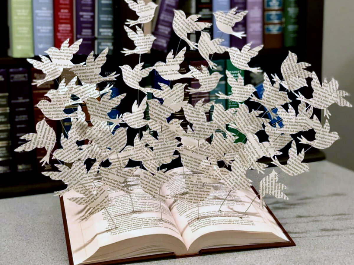 Open Book with Flying Birds