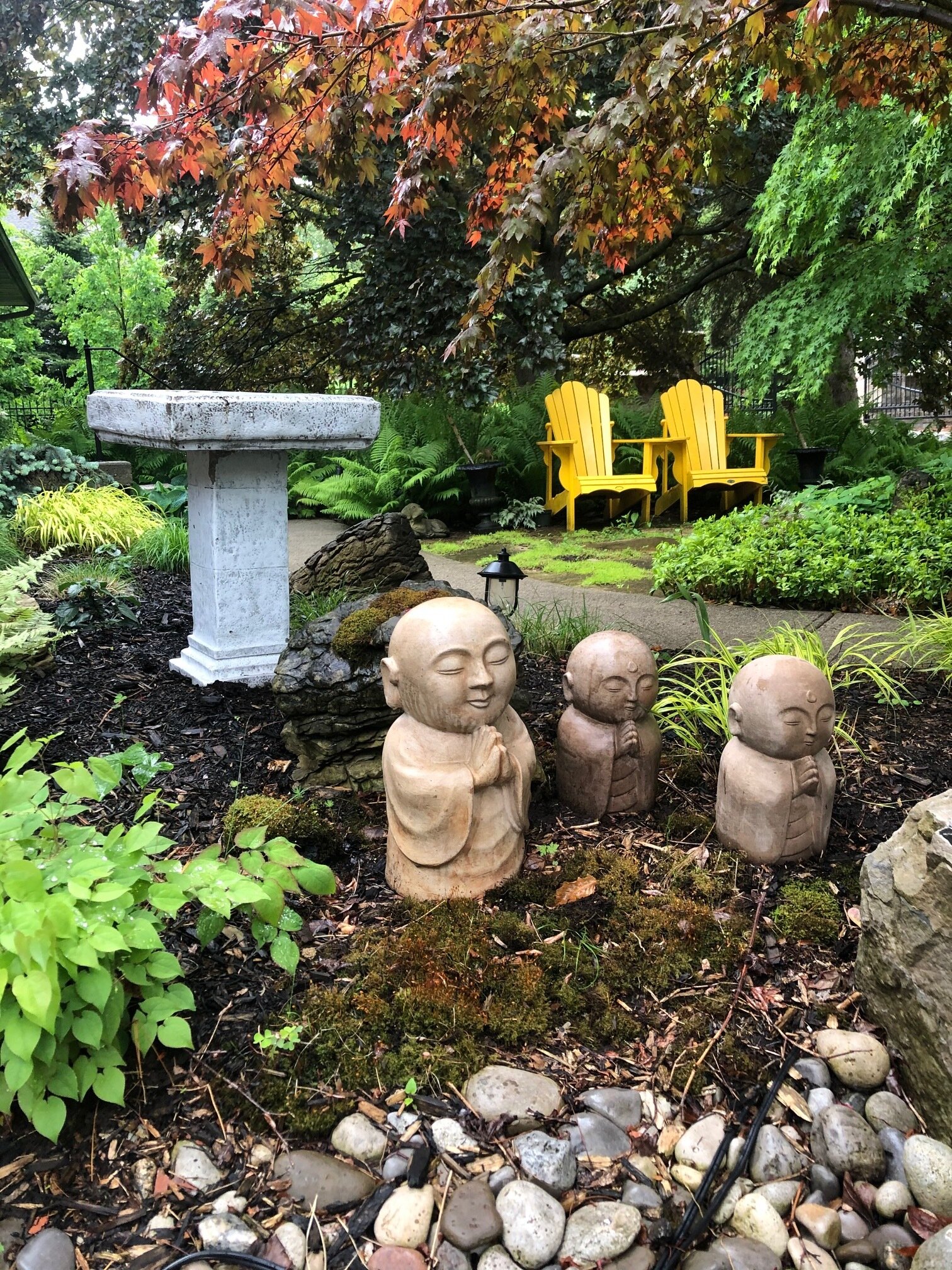 Our square bird bath in the Japanese-inspired garden.