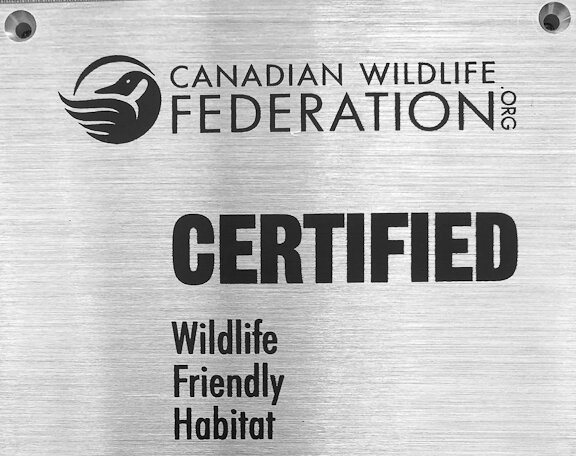 The top half of the Canadian Wildlife Certified backyard aluminum sign.