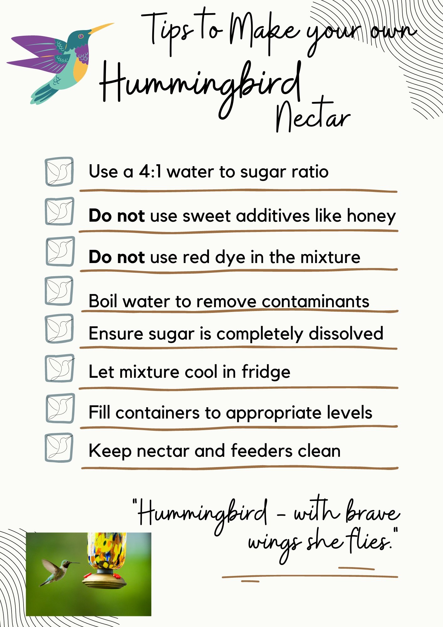 Tips on making your own Hummingbird nectar