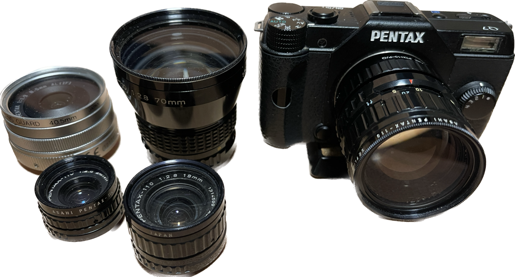 Pentax Q with 110 lenses and standard #1 Q lens.