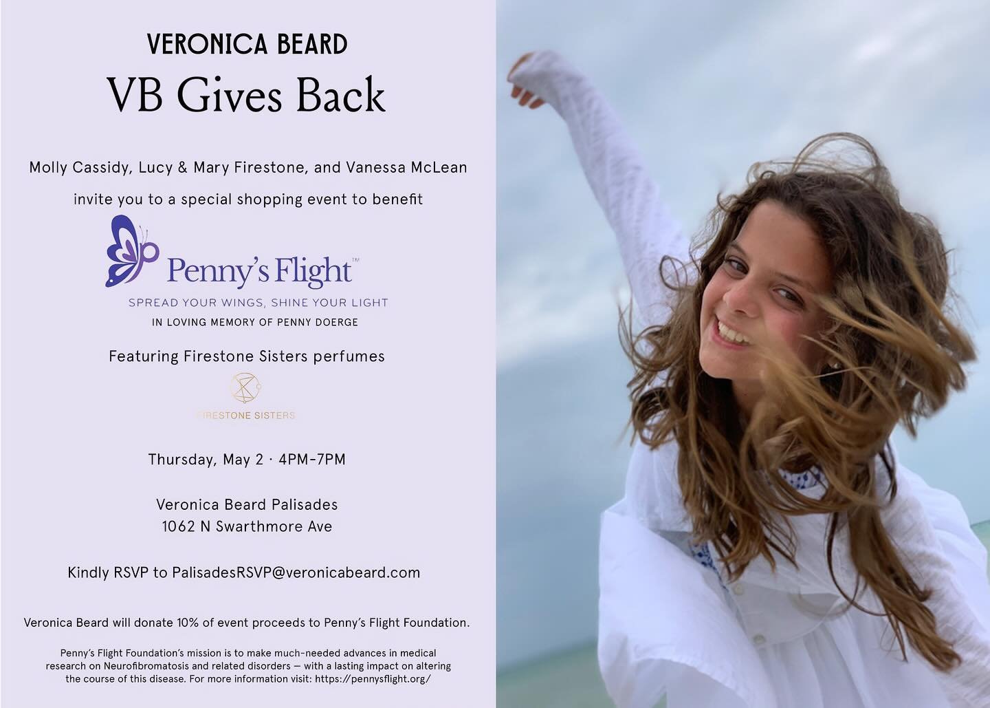 LA friends!! Come and sip, spritz and shop for a fabulous cause @pennysflight @veronicabeard in the Pacific Palisades with us tomorrow from 4-7pm! 10% of all sales from our perfumes and Veronica Beard merchandise will be donated to Penny&rsquo;s Flig
