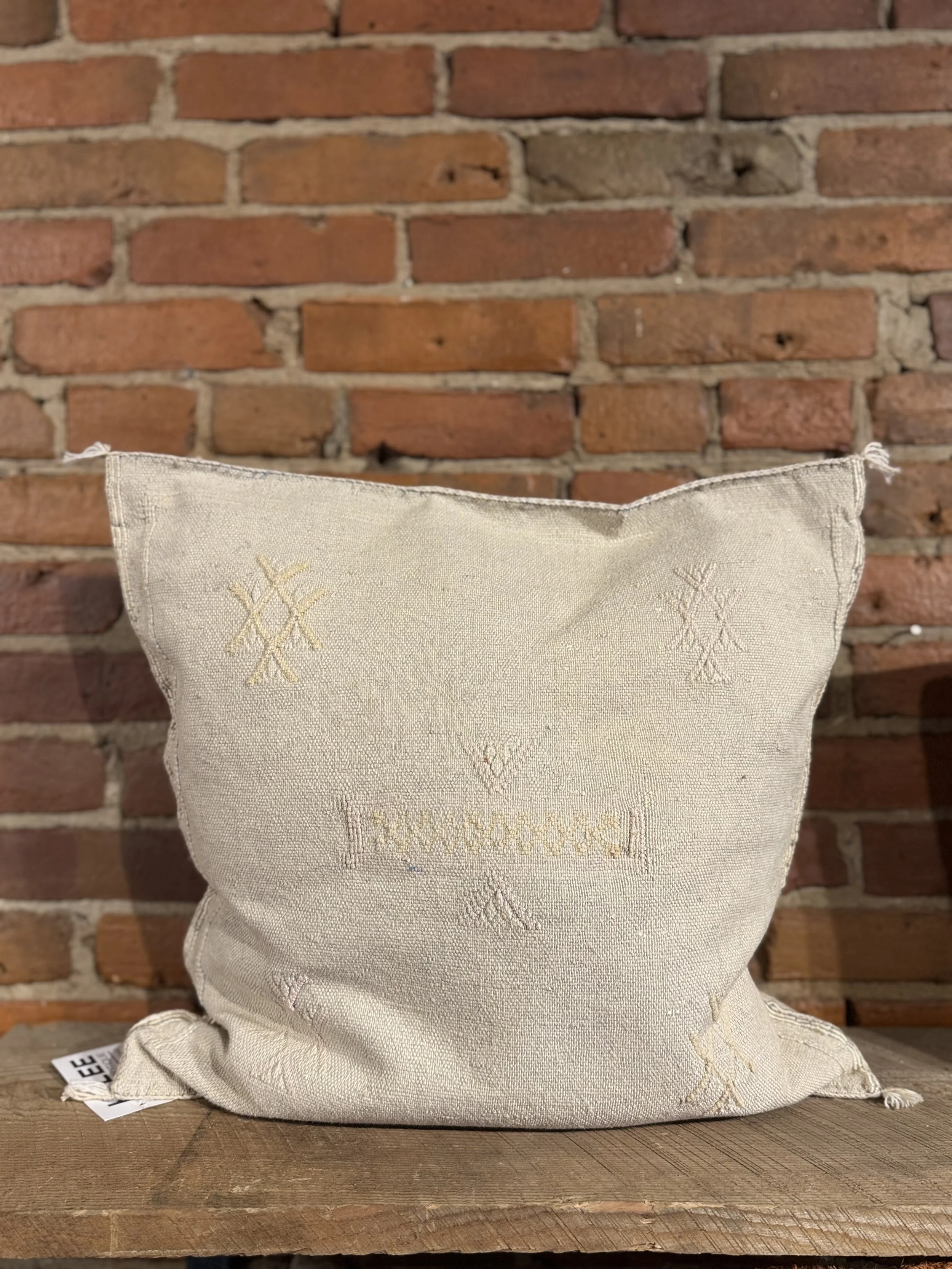Beige Silk Sabra Pillow Cover (Cream Stitching)