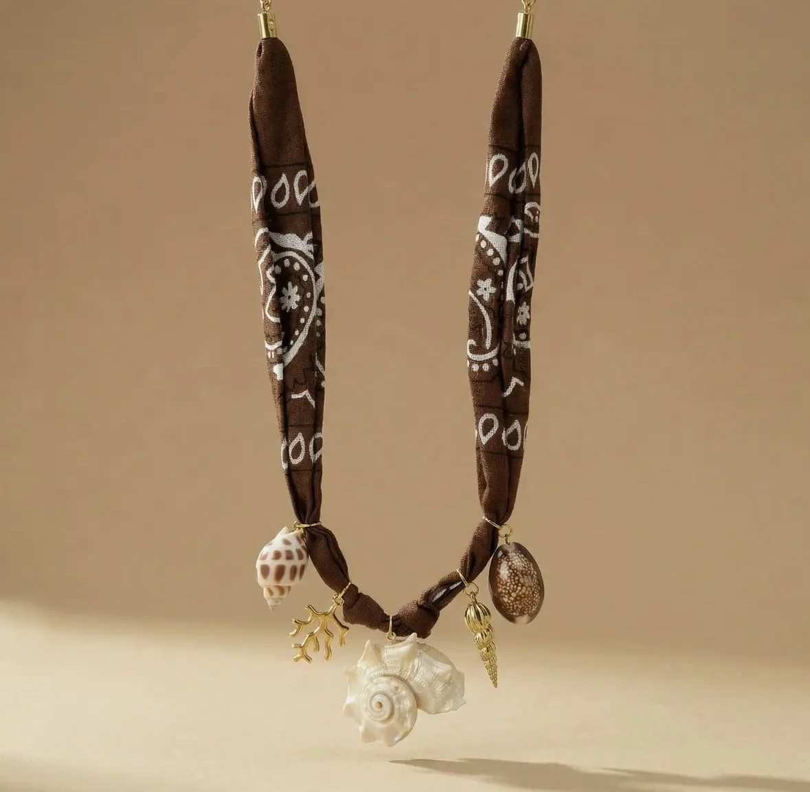 Brown Bandana Scarf Shell Necklace
