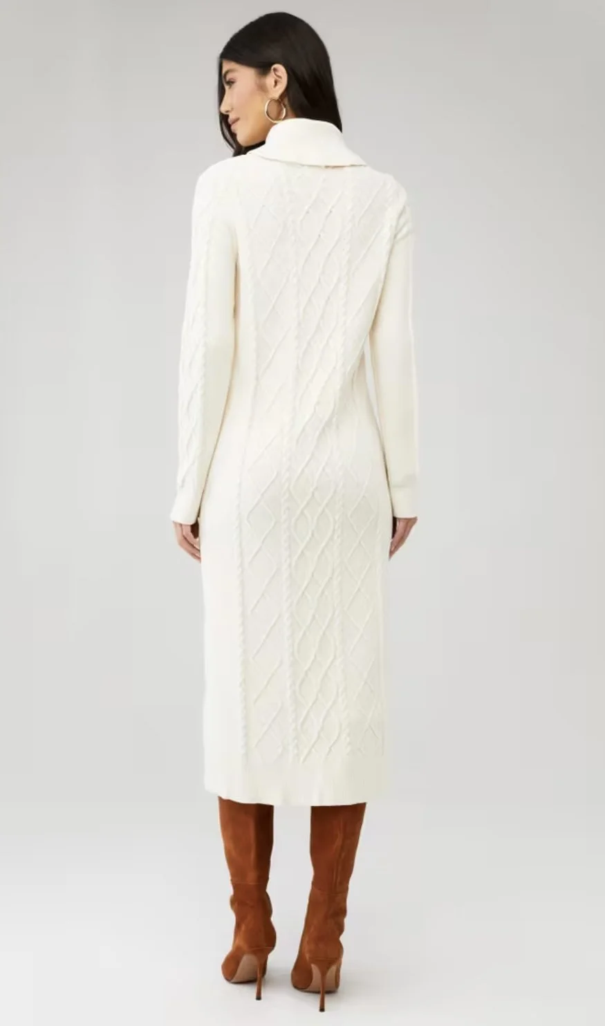 cream cable knitted dress Beige Warmed Up To You Cream Cable Knit Mock Neck Sweater Dress | Womens | Large (Available in M) | Lulus