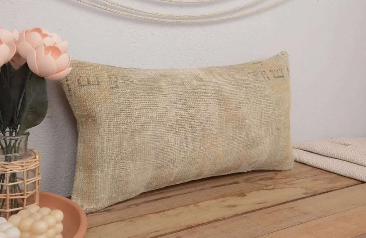 Vintage Kilim Rug Lumbar Pillow Cover 12x24