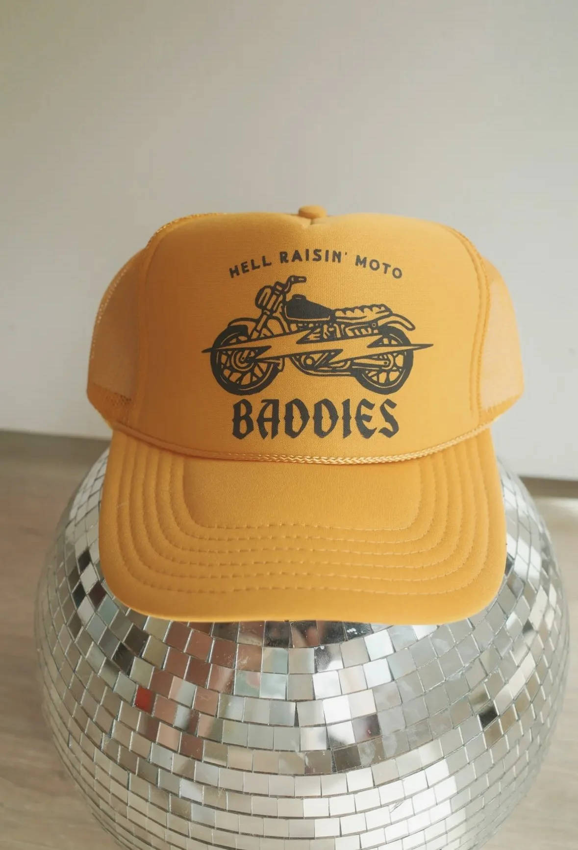 Hell Raisin Moto Baddies Trendy Trucker Hat - Mustard