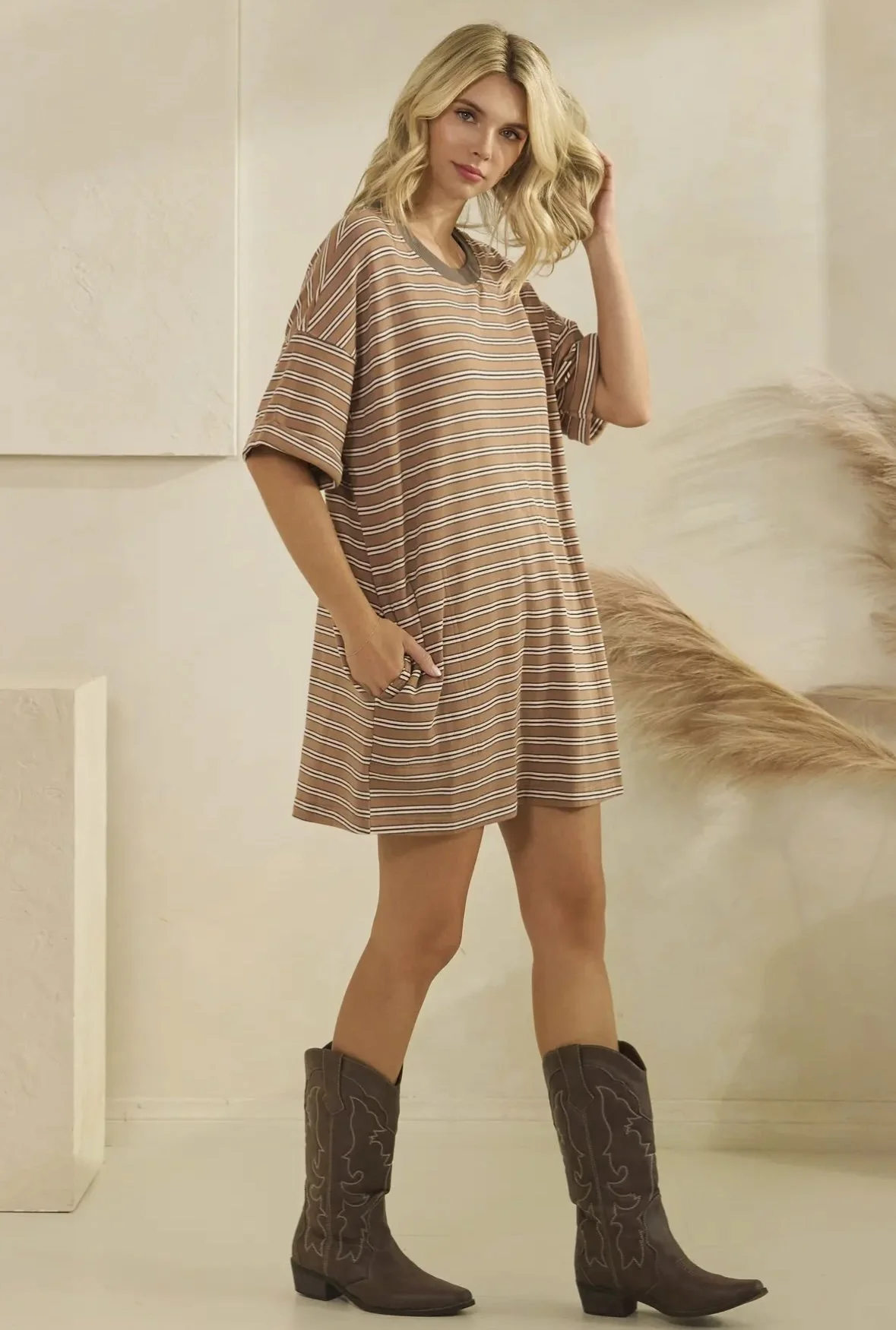 Brown Stripe Pullover Dress