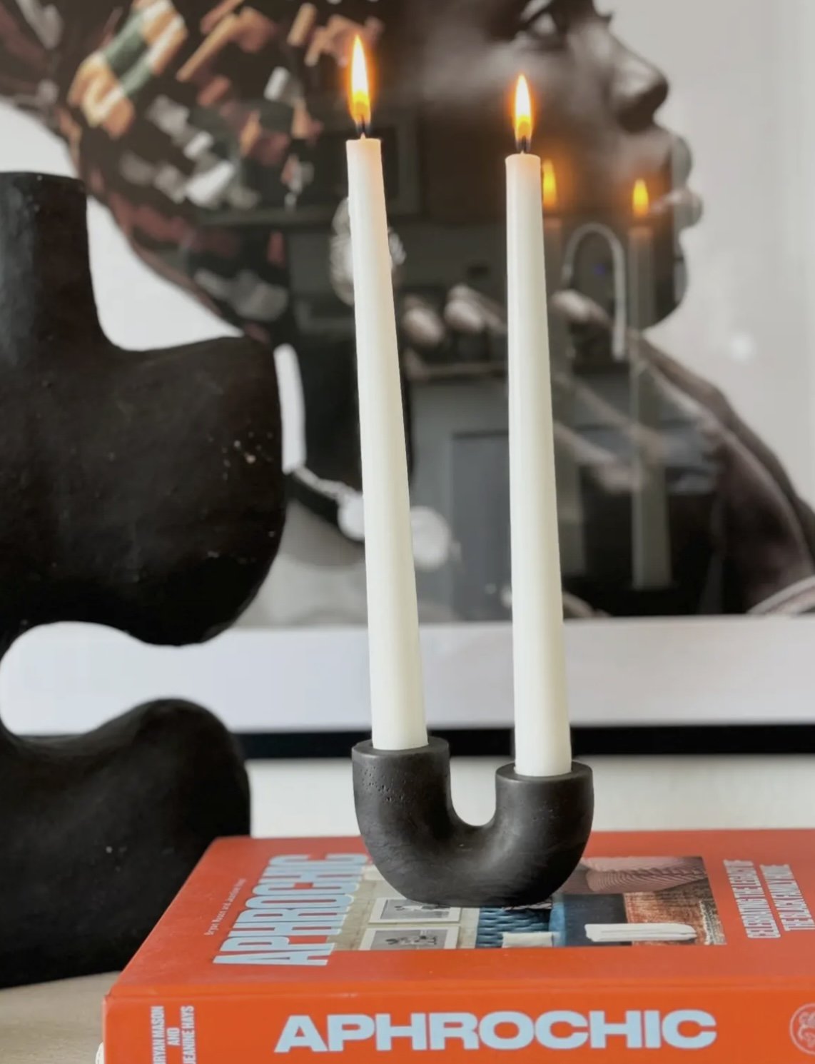 Double Taper Candle Holder- Coal