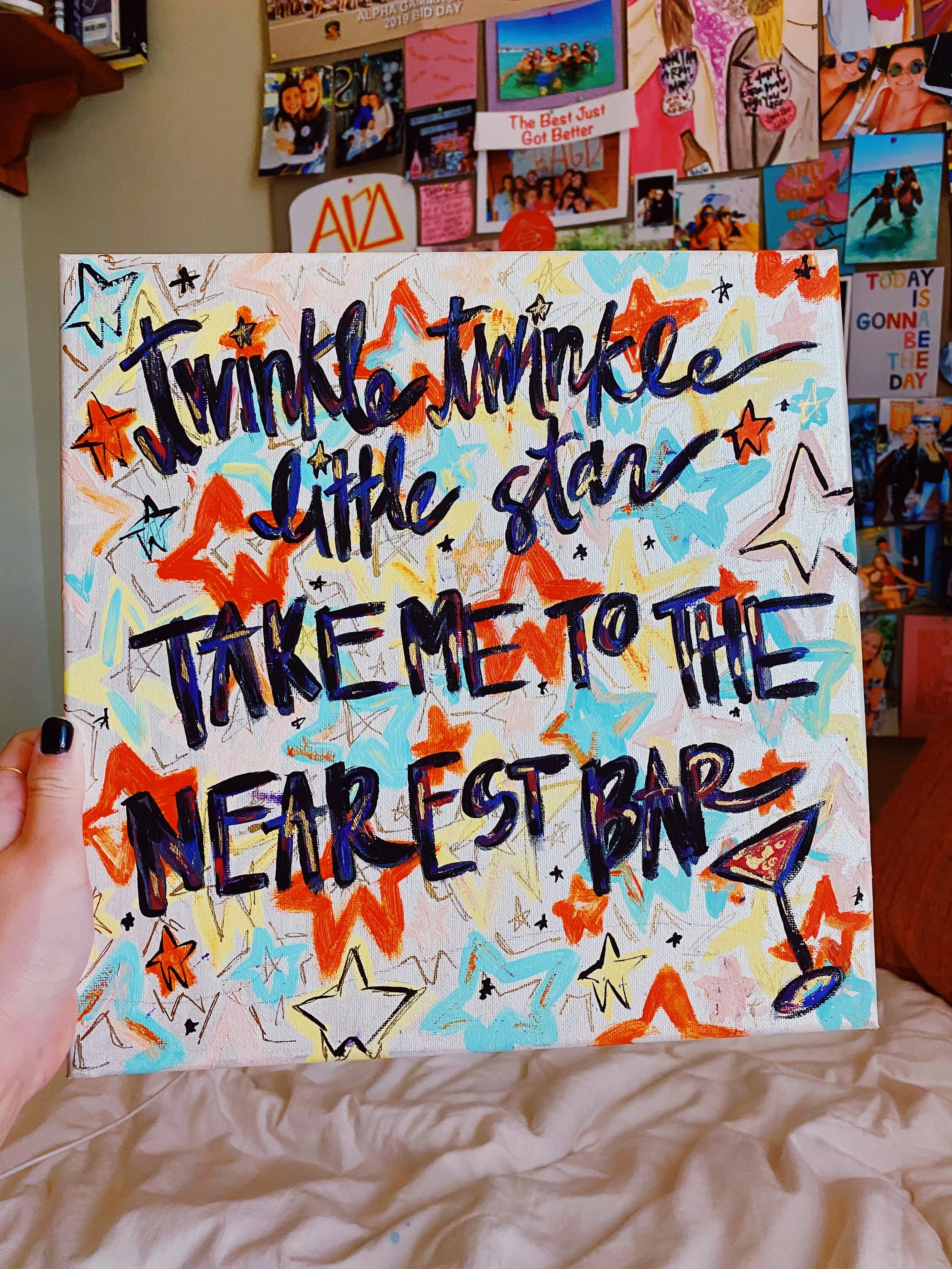 little star | acrylic 12x12 done to match a dorm room's design colors