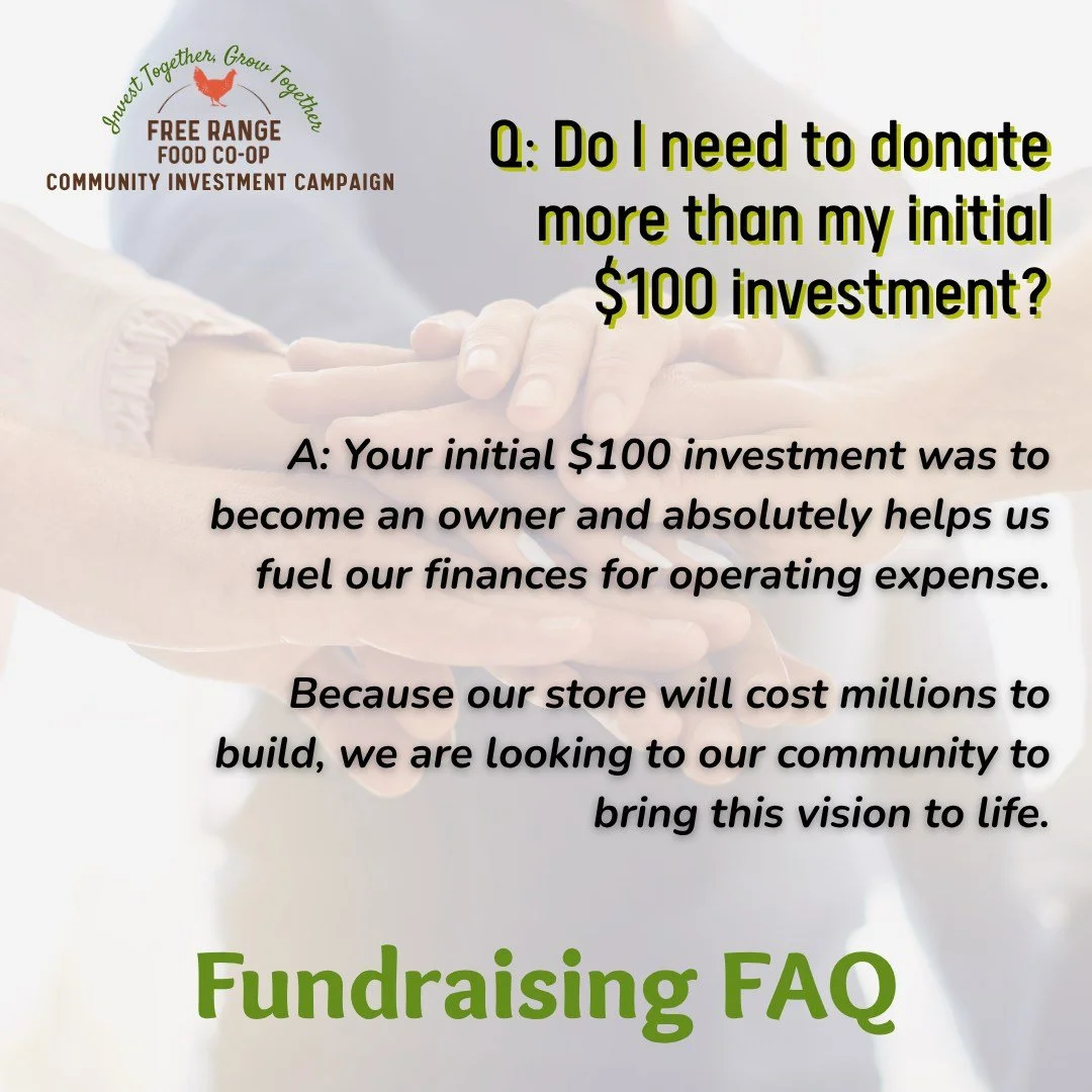 Here's some frequently asked questions about our Community Investment Campaign! We started a second fundraising 'push' on September 13 and will run for 7 weeks until October 31st! &hearts;🐓

This is your chance to be more than a future shopper &ndas
