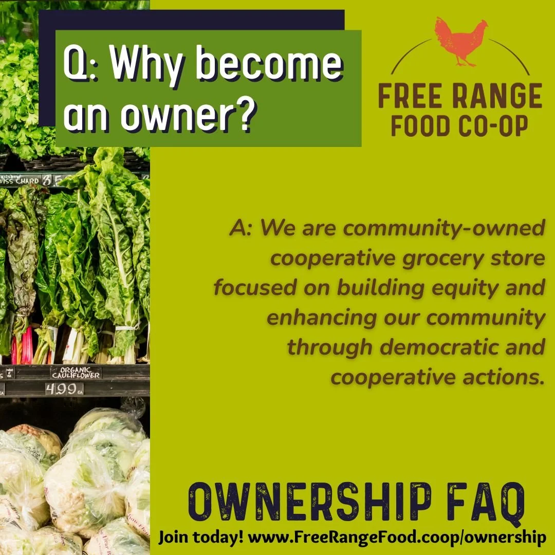 Hungry for change? 

Join 1350+ LOCAL community members and become an owner of Free Range Food Co-op today! 

Visit www.FreeRangeFood.coop/ownership to learn more &hearts;🐓