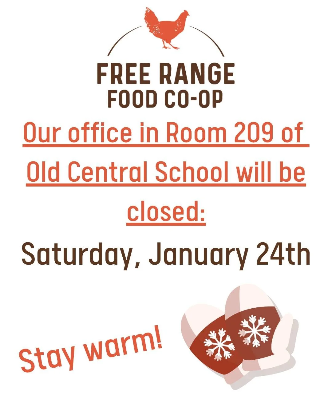 Normally, our office is open 10am - 12pm on Saturdays but today (January 24th) is just too cold! Stay warm out there ⛄

Our office will be back open Monday, January 26th 11am - 4pm &hearts;🐓