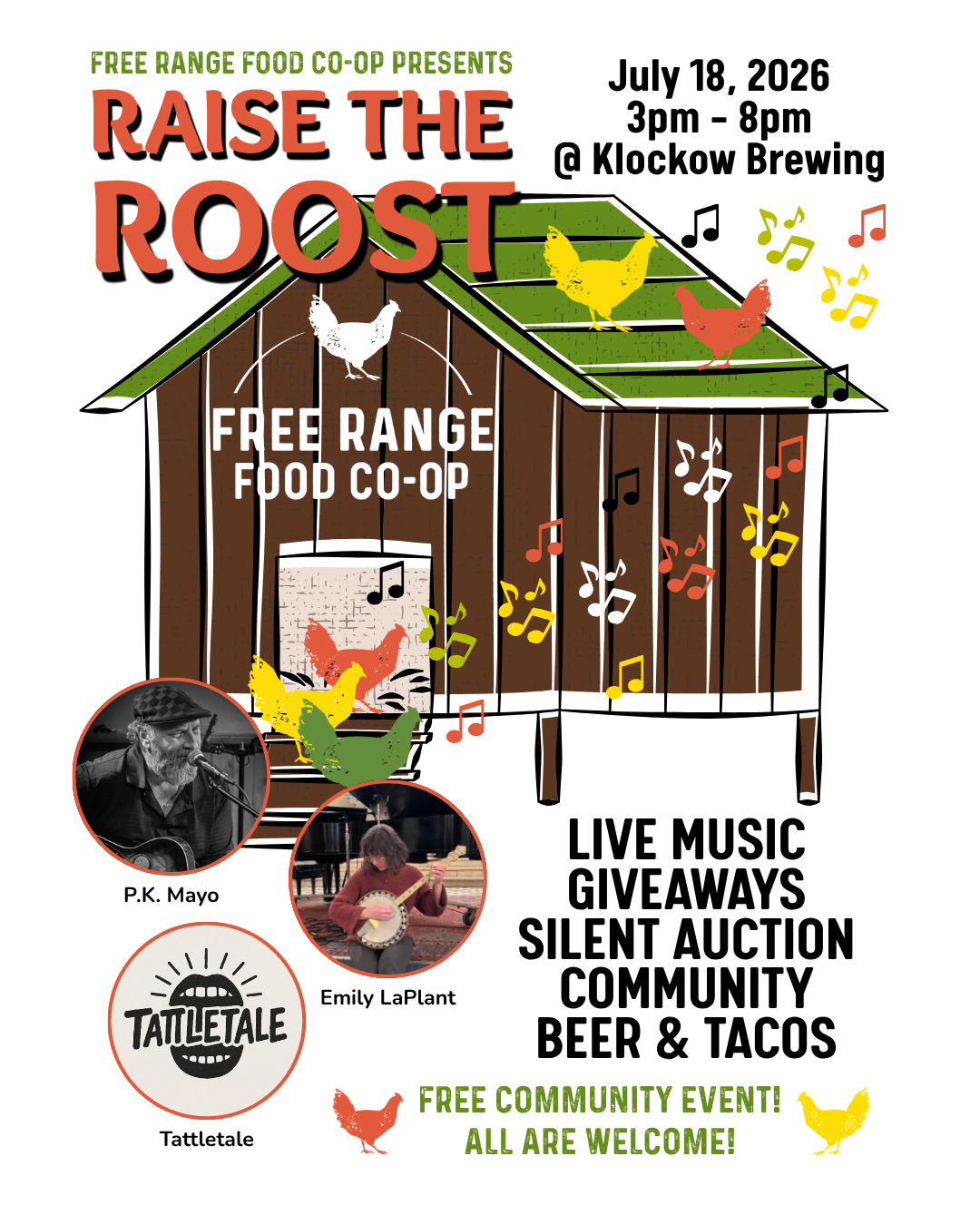 Raise the Roost! Music, Giveaways, Silent Auction, and more @ Klockow Brewing