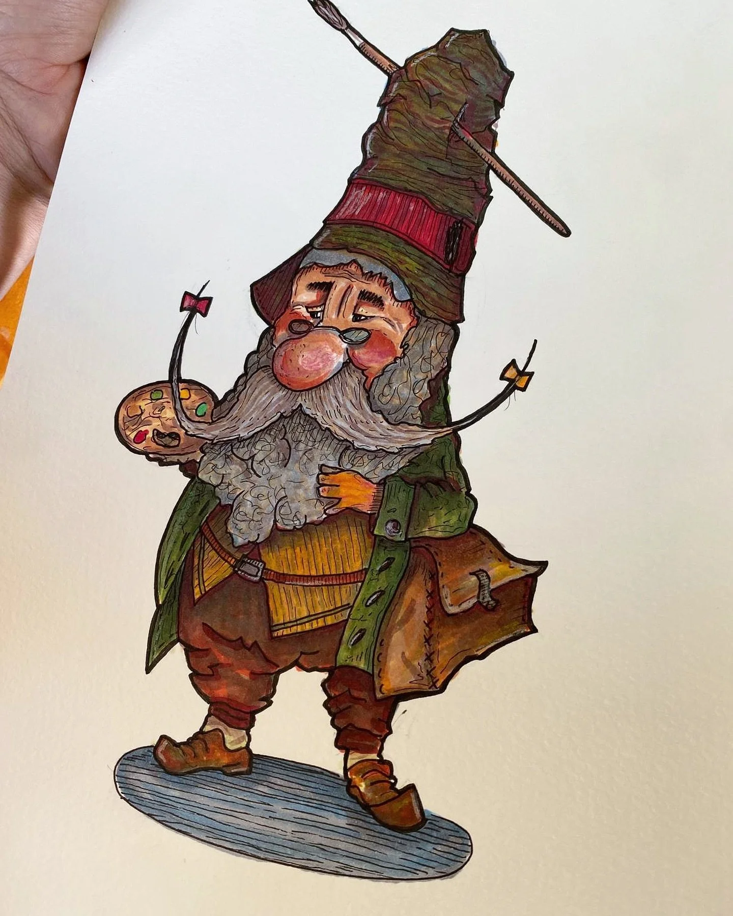 Gnome as part of the challenge.
I did this one in two sessions instead of doing yesterday’s drawing. I used ink, copic markers and pencils. I didn’t draw it from memory instead I saw one that I liked on internet and I changed many things