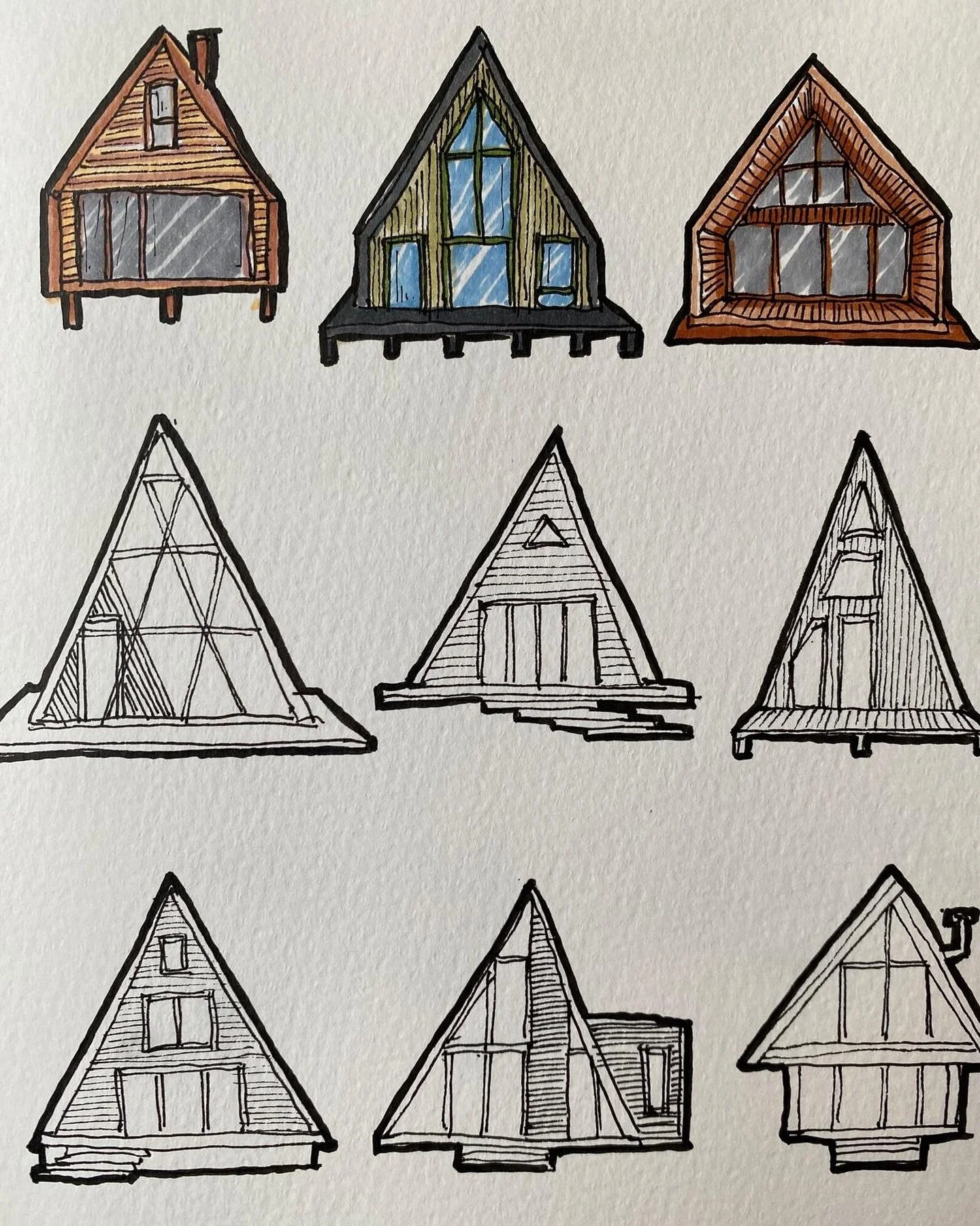 I have created my own challenge and it was to draw houses or cabins based on a triangle shape. Not done yet, I’m in the process of painting them.
#sketch #sketching #house #cabin #arch #architecture #moleskine #copic #copicmarkers #juanpabloar