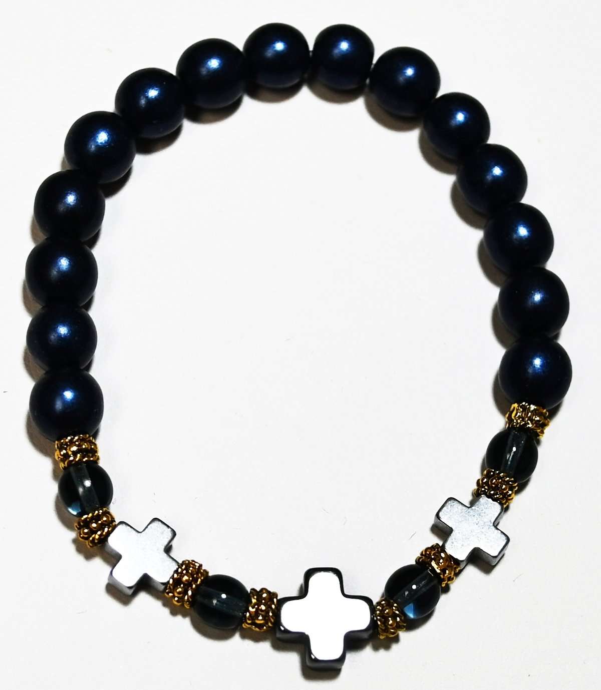 #8 Royal blue stone beads with glass bead and gold metal accents