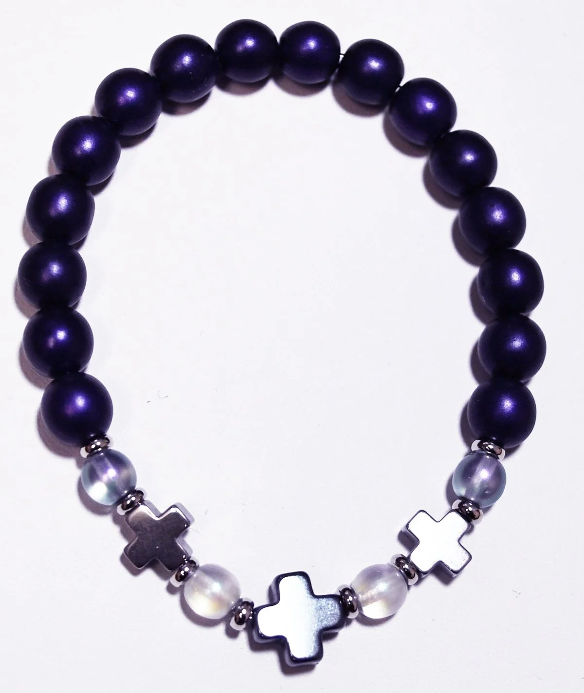 SOLD OUT #2 Deep purple stone beads with white bead accents