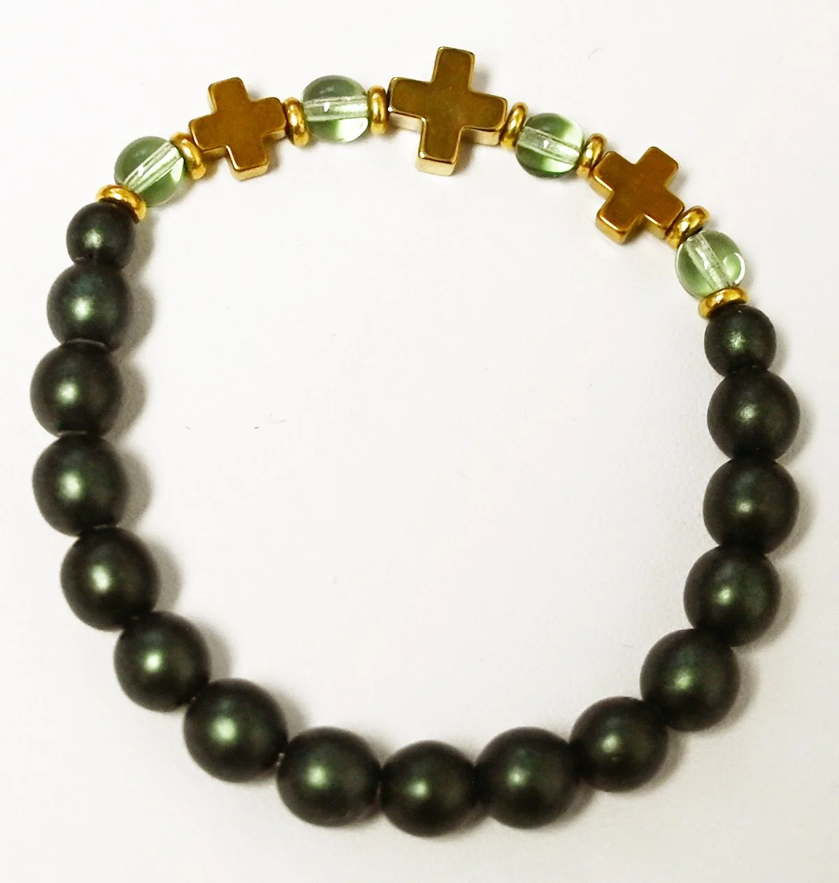 SOLD OUT #1 Dark bluish-green stone beads with light green glass bead accents