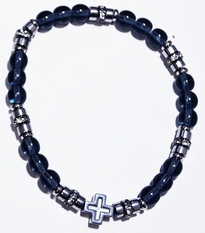 SOLD OUT #24 Dark blue small stone beads with silver and rhinestone spacers - smaller stretch