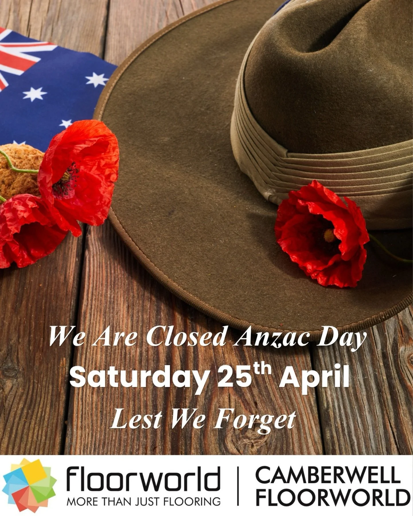 We are closed tomorrow Anzac Day, Saturday April 25th. Lest We Forget. #lestweforget🇦🇺