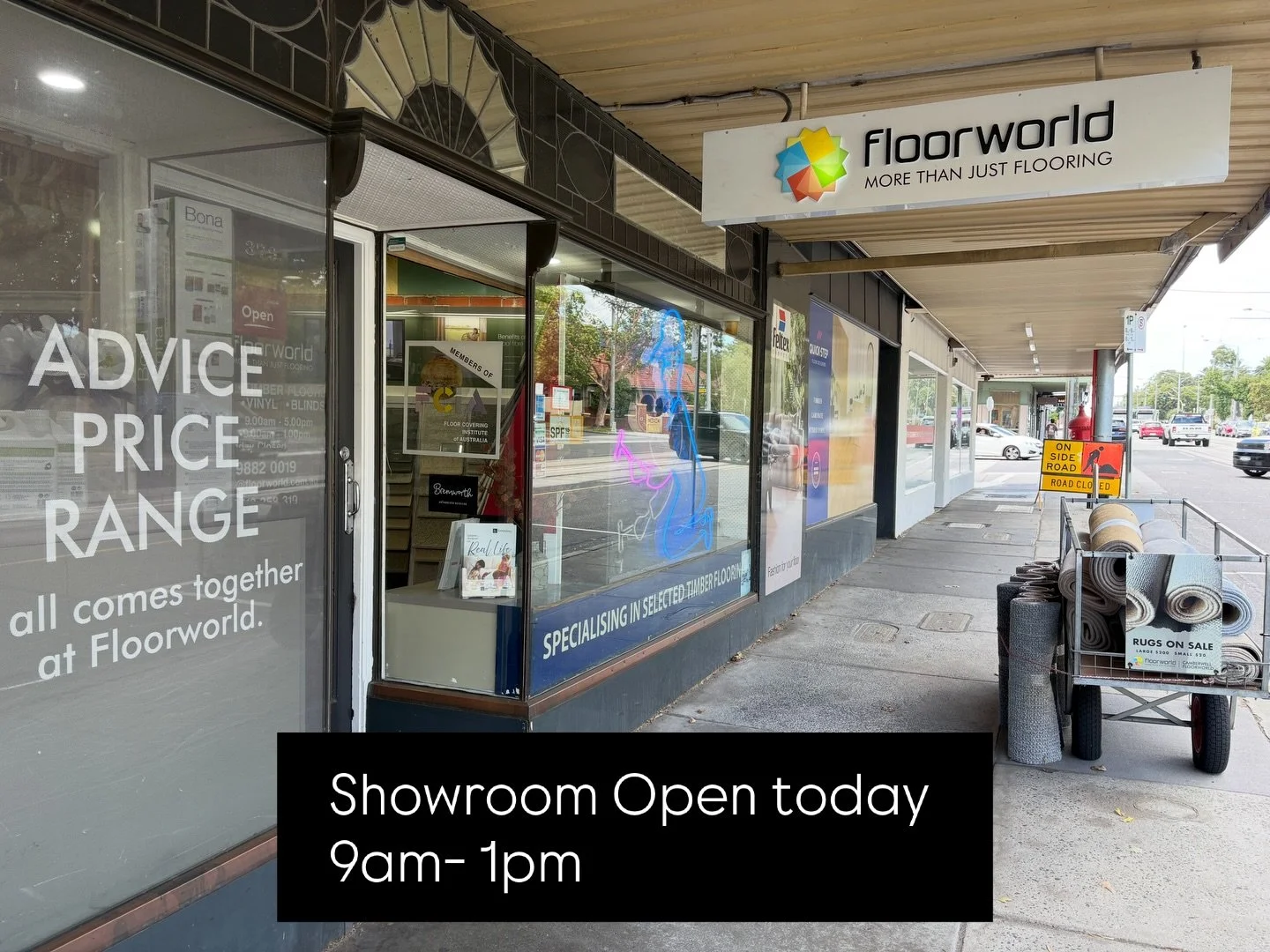 Showroom open today 9am-1pm today. Pop in and talk to Dean about your flooring project. 🤝 #camberwell #carpetflooring #localbusiness
