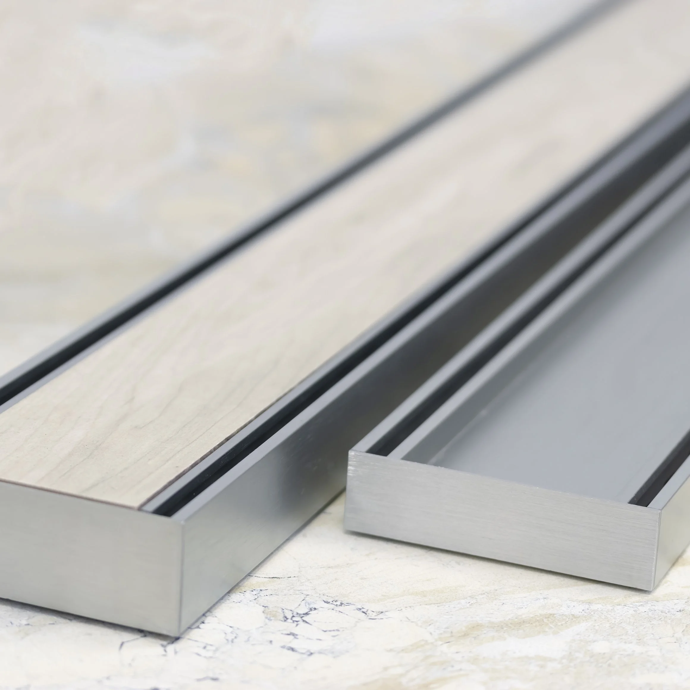 Aluminium Tile Insert Strip Drains - Gold - Stone Collective