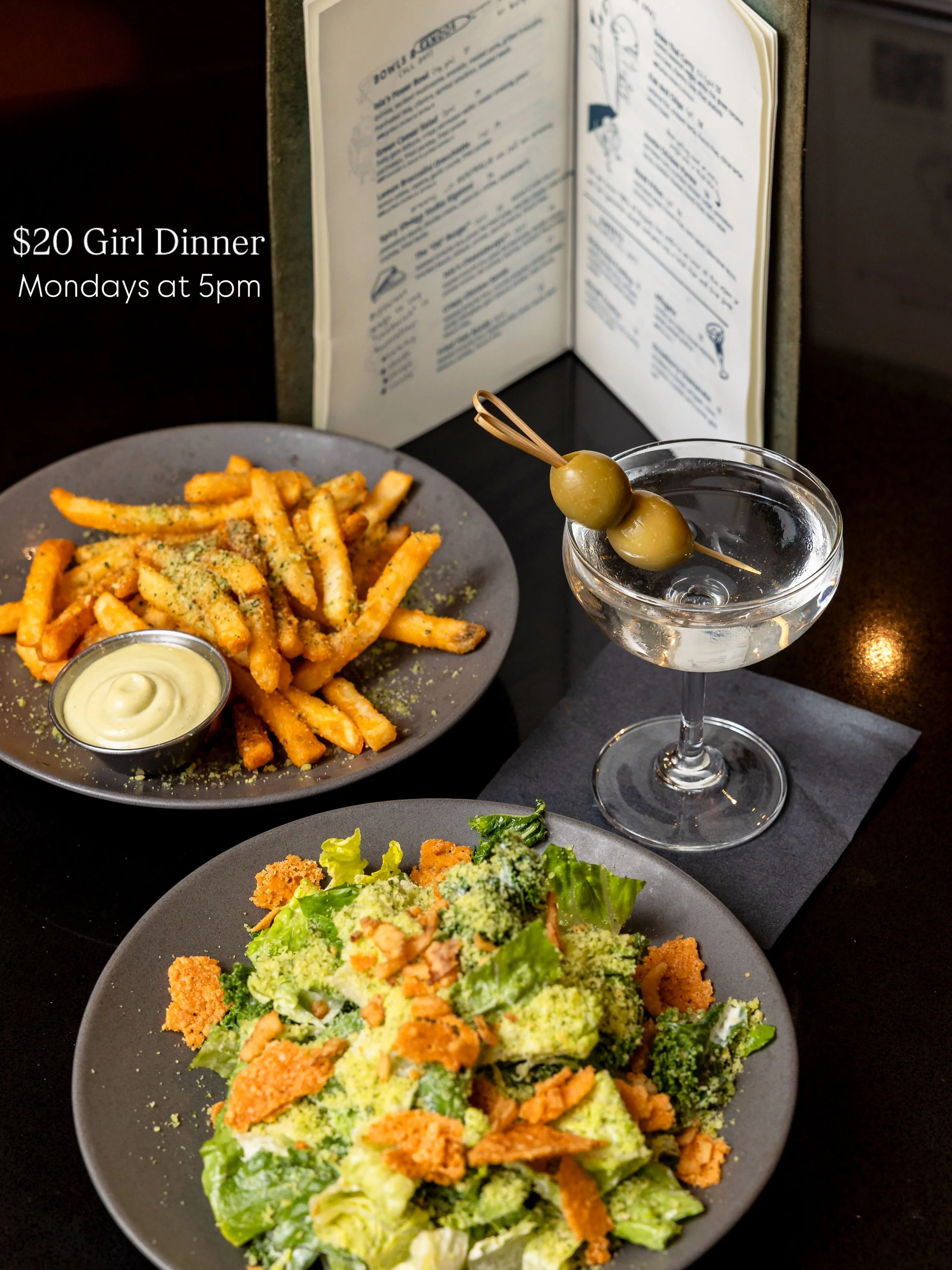 Isla &amp; Co. is giving us all a reason to look forward to Monday. For just $20, enjoy &ldquo;Girl Dinner&rdquo; featuring truffle fries, a Caesar salad, and your choice of a house martini or glass of wine &mdash; every Monday starting at 5pm.

📍 I