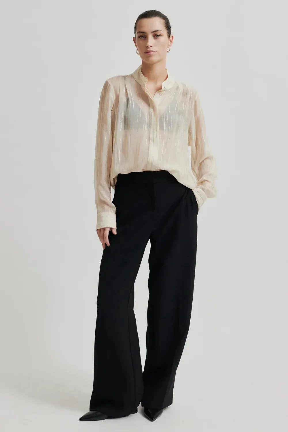 SECOND FEMALE | BLACK WIDE LEG SUIT PANT.