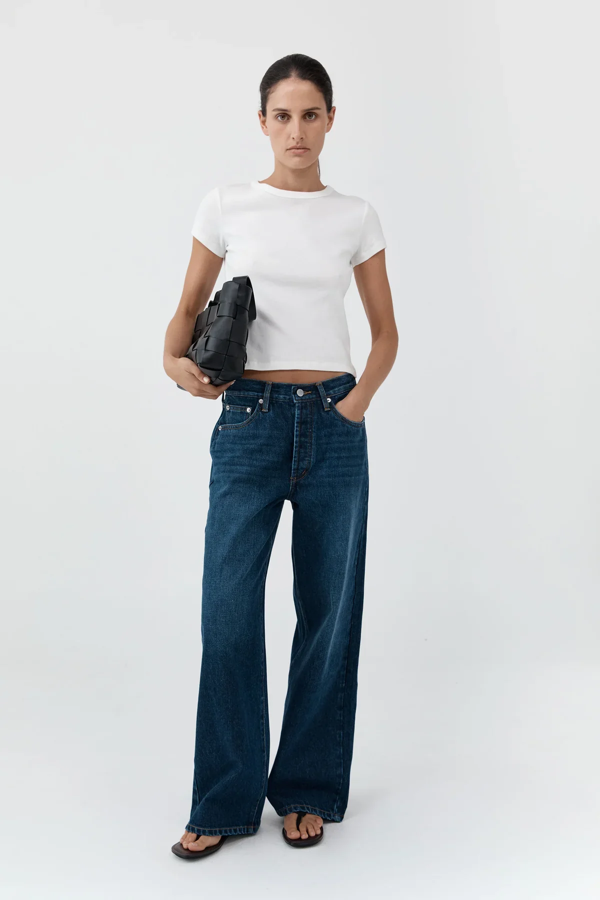 ST AGNI | DARK INDIGO CLASSIC MID RISE JEANS.