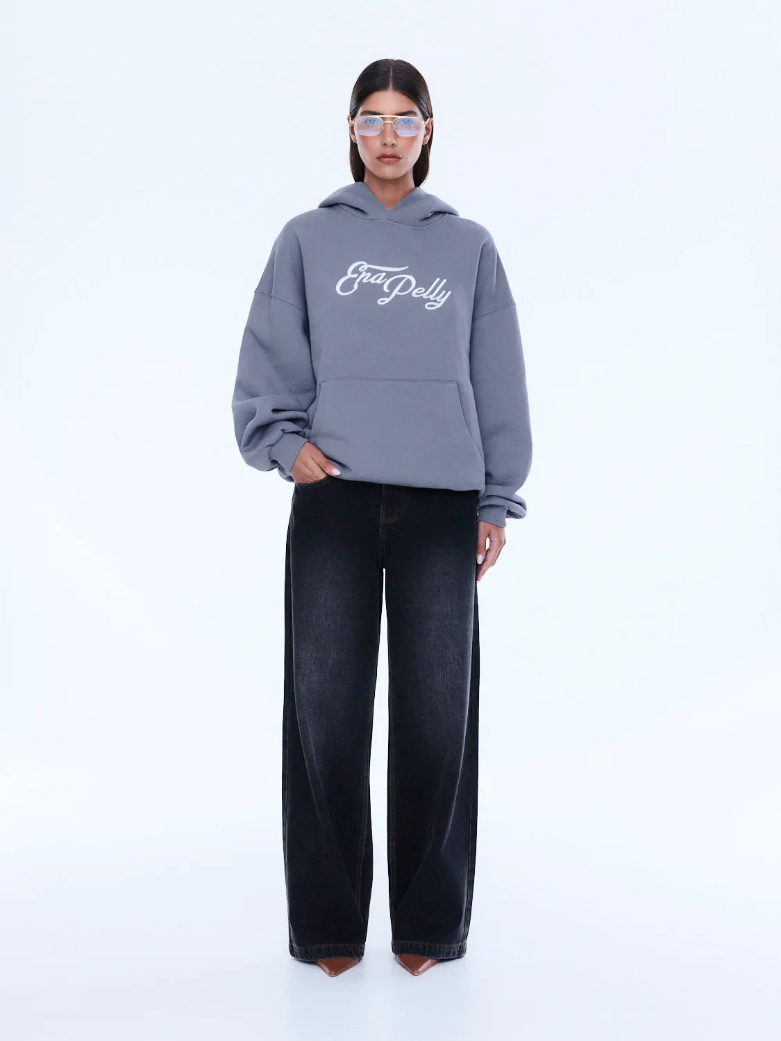 ENA PELLY | WASHED GREY OVERSIZED HOODIE.