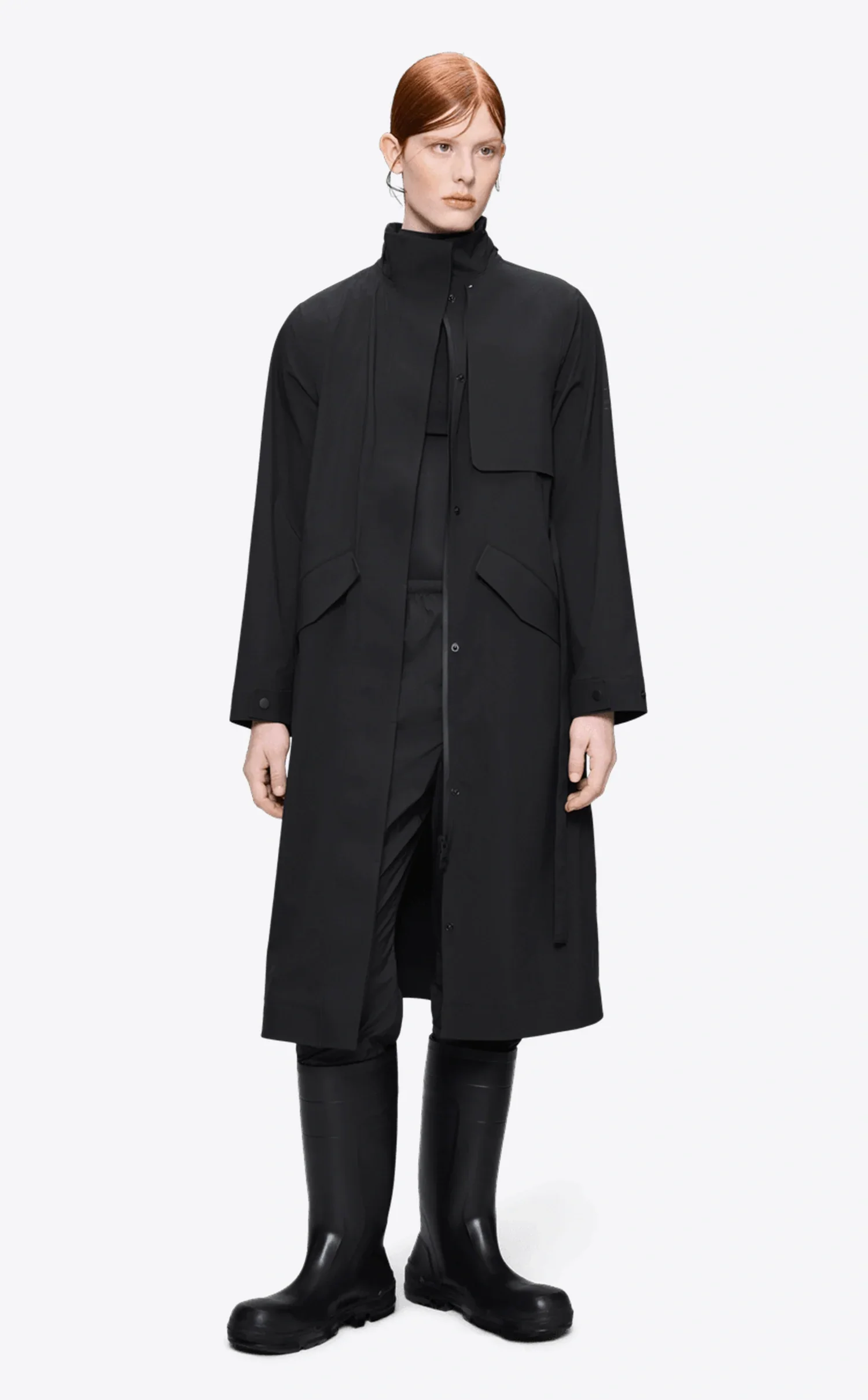 RAINS | BLACK DETACHABLE HOODED COAT.