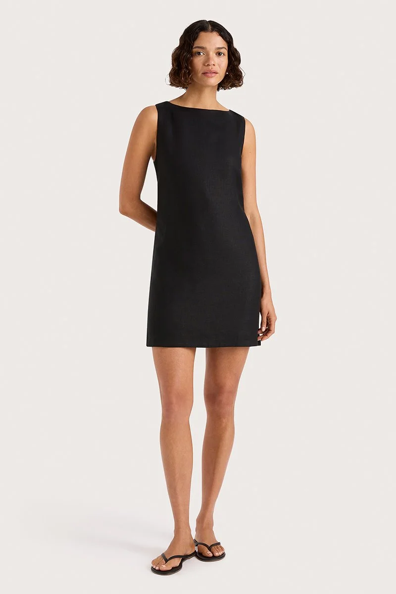 FAITHFUL | KELLY MINI DRESS BLACK LINEN.