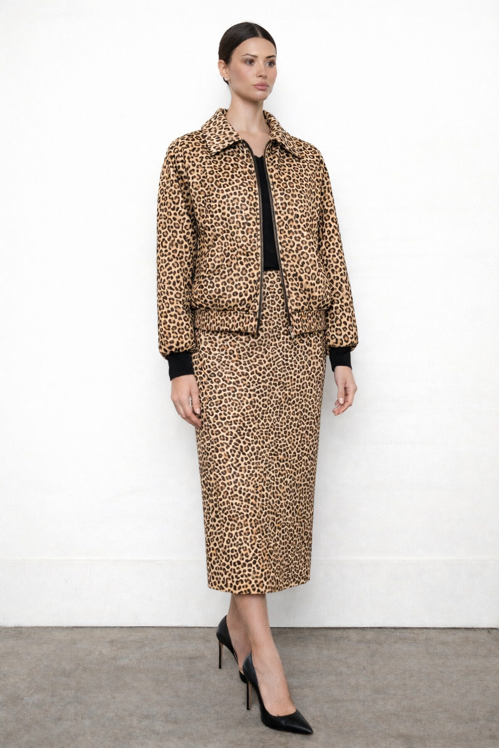 DEA | LEOPARD PRINT LEATHER BOMBER JACKET.