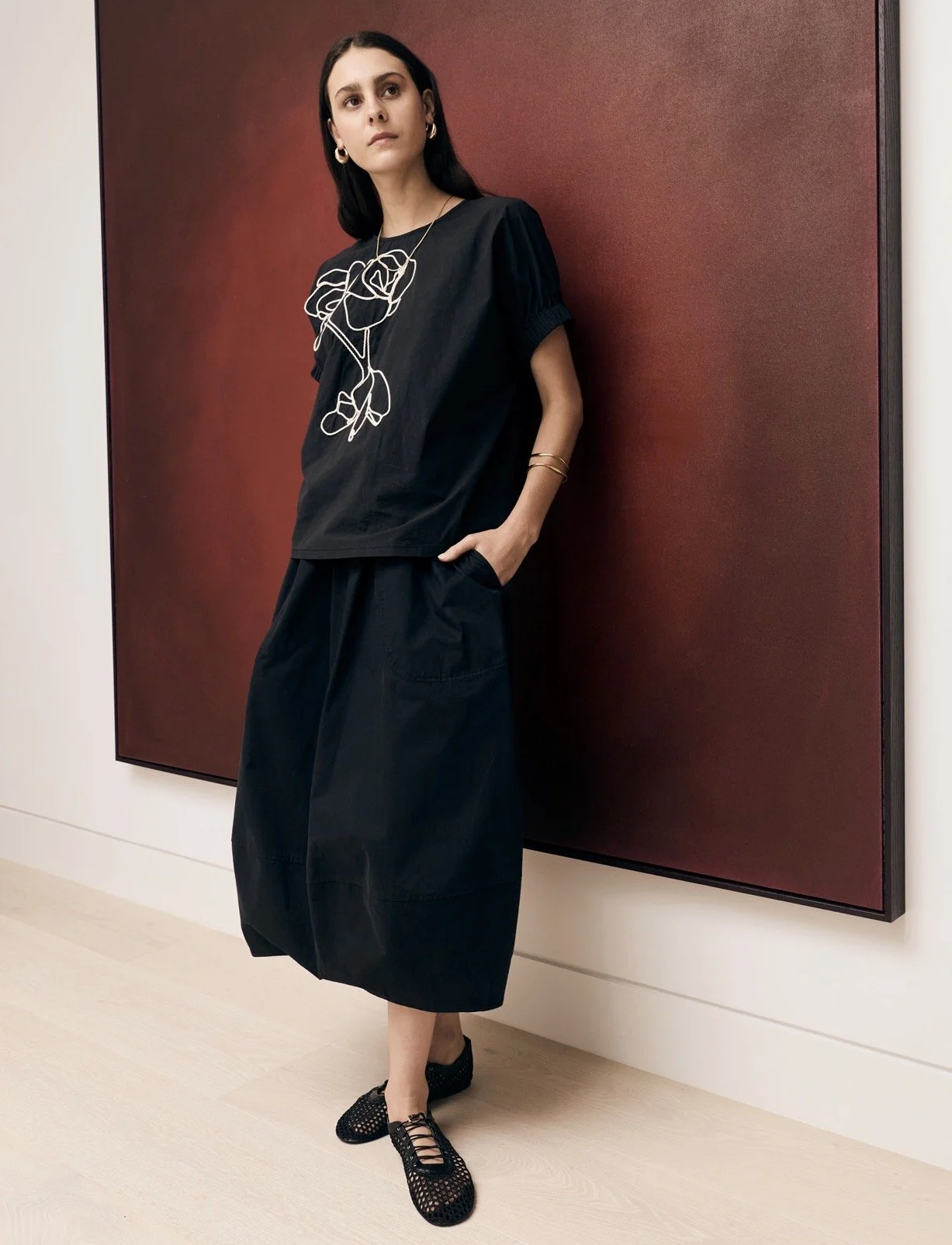 POL | IVY BLACK CORNELLI EMBROIDERED TOP.