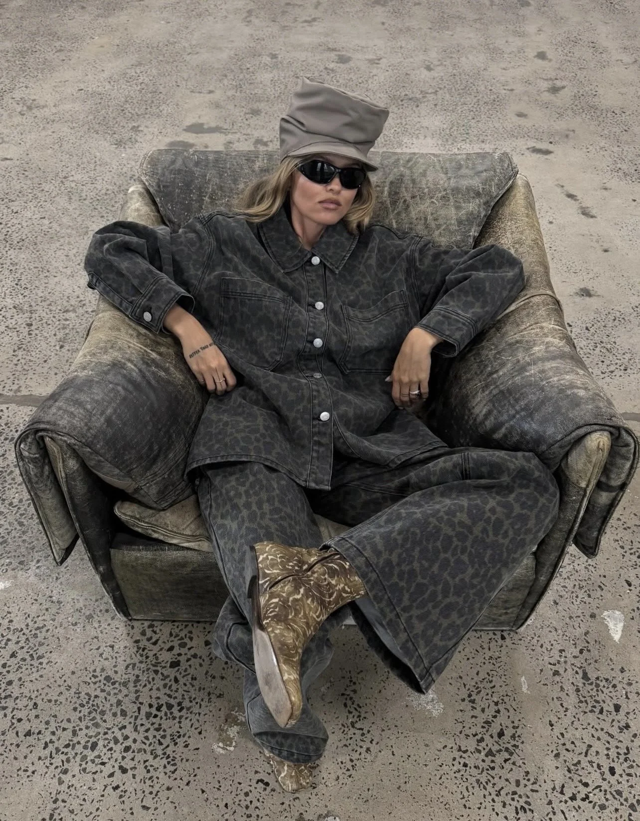 ENA PELLY |  DARK DENIM LEOPARD PRINT OVER SHIRT.