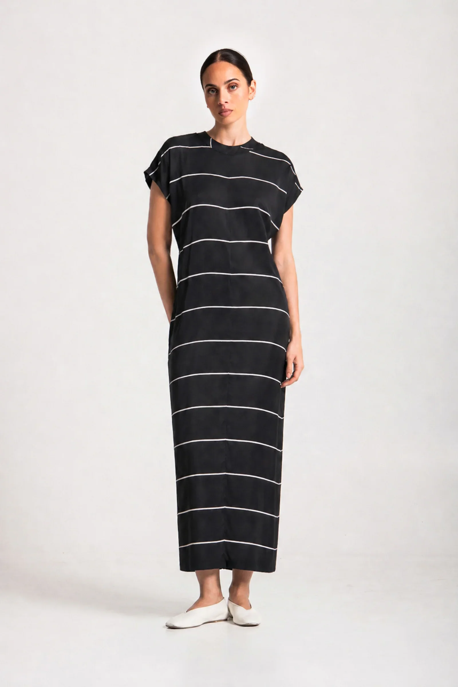 LOUNGE | BLACK AND WHITE STRIPE ZURICH DRESS.